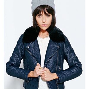Members Only Urban Outfitters Blue Leather Jacket